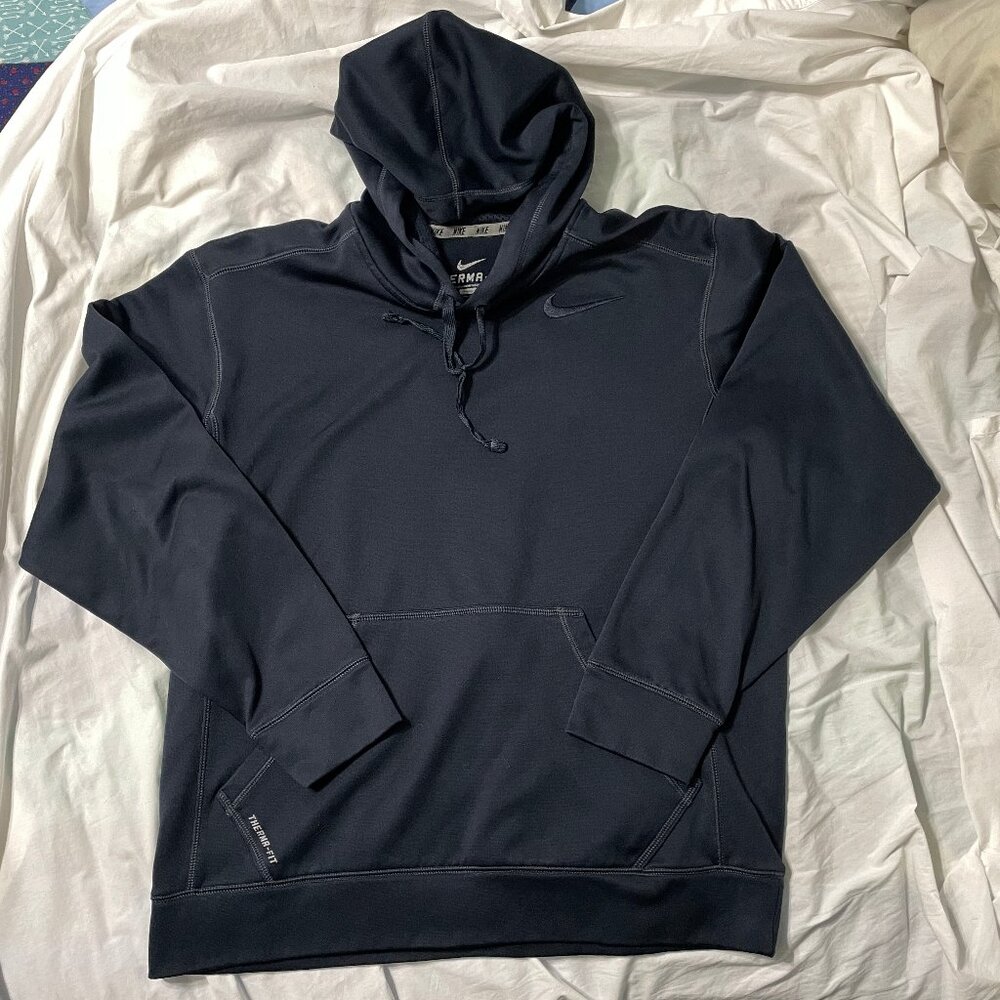 Nike Midnight Navy Therma-Fit Hoodie Long Sleeve Kangaroo Pocket Mens Sz M